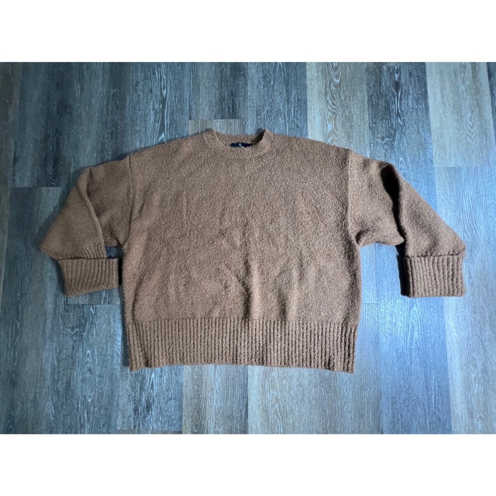 LILLUSORY Sweater‎ Women Size M Brown Boucle Knit Oversized Crewneck Pullover